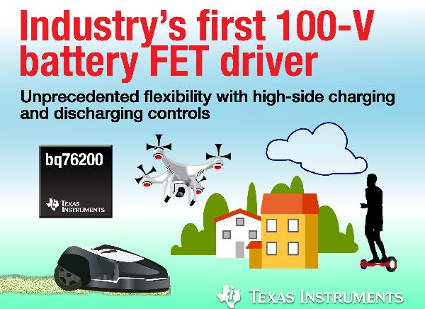 , TI drives high-voltage batteries with industry’s first 100-V high-side FET driver