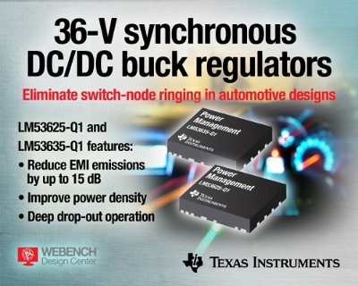 , TI’s synchronous DC/DC buck regulators eliminate switch-node ringing in automotive applications