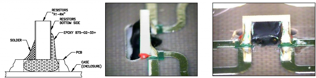 Figure 2: 100W Chip resistor oriented with conductive surface perpendicular to the PCB.