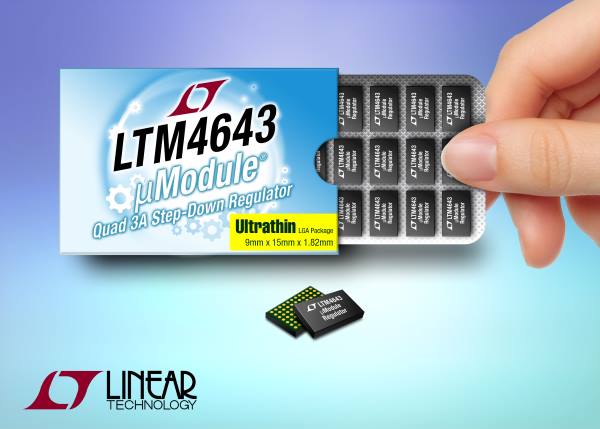 , 12A Ultrathin µModule Regulator Configurable as Quad, Triple, Dual or Single Output Can Be Placed on Backside of PCB