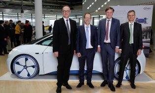 The Executive Board of Infineon Technologies AG at the Annual General Meeting 2019: Dr. Helmut Gassel, Dr. Reinhard Ploss, Jochen Hanebeck, Dominik Asam (from left to right).
