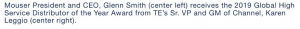 , Mouser Electronics Named Global High Service Distributor of the Year by TE Connectivity