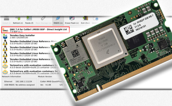 , Direct Insight creates QNX 7 BSP for power-efficient Toradex Colibri iMX8X SoC modules